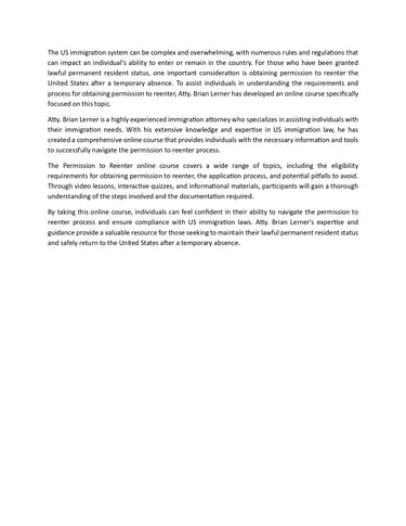 Permission to Reenter Visa Training Course Access Packet
